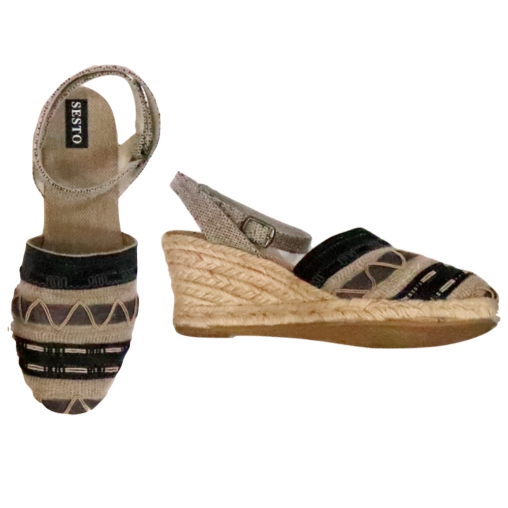 Black & tan Sesto Meucci espedrilles 2" heel